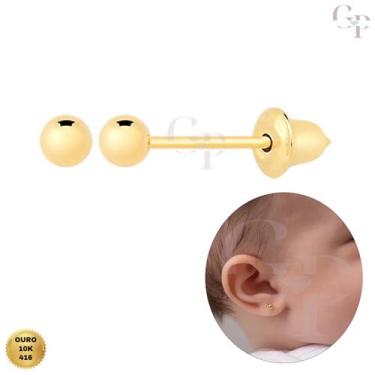 Imagem de Brinco De Ouro 10k Bolinha 2,5mm Bebê Recém-nascido com Entrega Imedia