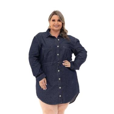 Imagem de Vestido Chemise Jeans Plus Size Camisão Jeans Cinto Cintura. - Copen L