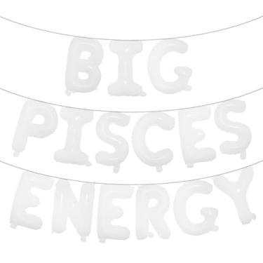 Imagem de Faixa multicolorida de balões de energia de Peixes, decorações de festa de aniversário, aniversário de peixes, letras de 40,6 cm, aniversário de 21 anos, 30º aniversário, (BIG PISCES ENERGY White)