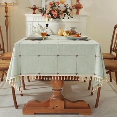 Imagem de Pahajim Toalha de mesa com borlas, toalha de mesa retangular, toalha de mesa de acampamento, toalhas de mesa de linho para cozinha, jantar, festa, toalhas de mesa (verde claro, quadrado, 139 x 139 cm)