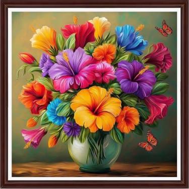 Imagem de Dooxvey Kits de ponto cruz contados para adultos 11CT estampados com estampa de ponto cruz, kit de bordado com costura cruzada, kits de bordado estampados ou contados - borboleta de flor 45,7 x 45,7