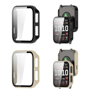 Imagem de Pacote com 2 capas rígidas de policarbonato compatíveis com Garmin Venu X1, protetor de tela de relógio com película de vidro temperado integrada cobertura total (preto + branco leite)