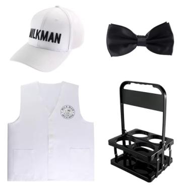 Imagem de Yewong Conjunto de colete de chapéu de leiteiro branco dos anos 50 para adultos, conjunto de fantasia para cosplay de Halloween