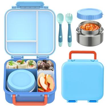 Imagem de BEAQUEE Bento Box para crianças com garrafa térmica de sopa (255 g) – Lancheira infantil Bento com jarra de comida isolada à prova de vazamento, conjunto de recipientes de almoço quente e frio para
