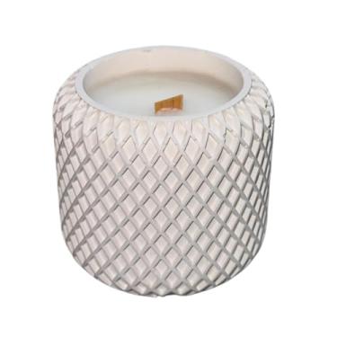 Imagem de Generic Castiçal de cerâmica branca moderna com vela perfumada de baunilha, pavio de madeira natural, em forma de coração, recipiente decorativo reutilizável (frasco GeoLuxe)