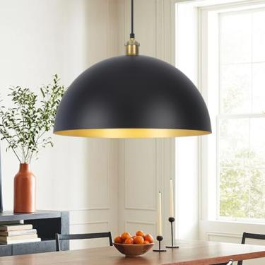 Imagem de Luminária pendente preta grande para cozinha, luminárias pendentes de cozinha, 45 cm, lâmpada suspensa industrial, moderna, pingente de fazenda, lustre de cúpula, para cozinha, ilha, corredor, sala de