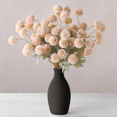 Imagem de Solsew 12 peças de flores artificiais kiku falsas para outono, palitos florais artificiais, pompons falsos, pequenas bolas de crisântemo, haste de flor, ramos de outono para vaso de mesa, centro de