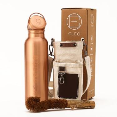 Imagem de AVA DESIGNZ Garrafa de água de cobre para beber 950 ml com acabamento fosco liso, garrafa grande de cobre ayurvédico martelado de 947 ml com bolsa de lona e escova de limpeza, recipiente de água de
