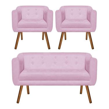 Imagem de Kit Sofá Retrô 02 Lugares e 02 Poltronas Júlia Rosa Bebê