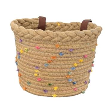 Imagem de predolo Cesta de bicicleta infantil, acessório portátil de tecido com alças, cesta de ciclismo com guidão frontal para meninos e meninas, piqueniques e, Cáqui