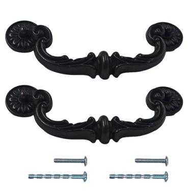 Imagem de AUXBC 2 peças de alças de armário com trava de 15 cm, puxadores de gaveta giratória de liga de zinco vintage de 18,8 cm de comprimento, acabamento preto rústico para ferragens de móveis de cômoda de