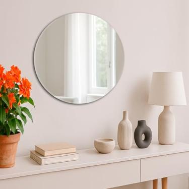 Imagem de Espelho Redondo 50x50cm Decorativo Multiuso De Parede Banheiro Sala Quarto (50x50cm - C/Fita Dupla Face 3M)