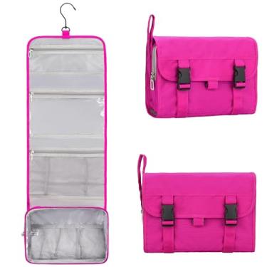 Imagem de Bolsa de higiene pessoal pendurada para viagem masculina e feminina kit de viagem bolsa de barbear à prova d'água bolsa de lavagem organizador de maquiagem para banheiro chuveiro azul, Rosa choque, Necessaire de pendurar para mulheres