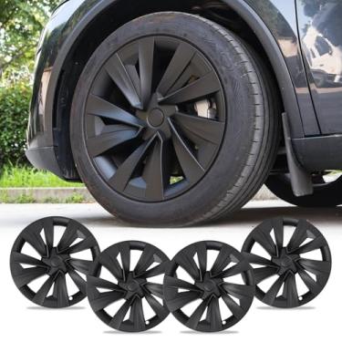 Imagem de Capas de roda modelo Y 48.3 cm Juniper Crossflow 2025 5,146.5 cm estilo redemoinho preto fosco calotas de roda compatíveis com acessórios Tesla Model Y 2025 2026 (apenas zimbro atualizado)