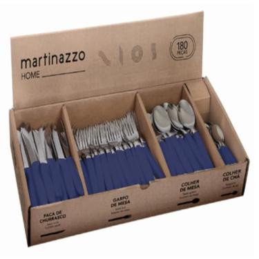Imagem de Martinazzo Faqueiro Linha Piemonte Azul Com 180 Peças 60 Facas 60 Garfos 40 Colheres de Mesa e 20 Colheres de Chá Ideal Para Restaurantes