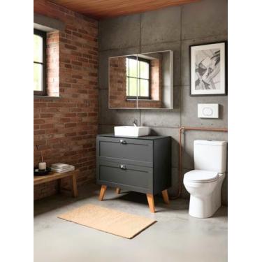 Imagem de Gabinete para Banheiro com Tampo Cuba e Armario 80cm Retro Mdf Grafite