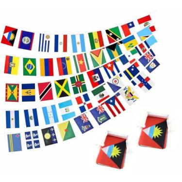 Imagem de Pacote com 2 45 bandeiras de países latino-americanos para sala de aula herança latina mês hispânico dercoations30 pés 90 bandeiras