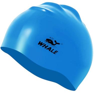 Imagem de Whale Touca de natação de silicone - impermeável, antiderrapante, alta elasticidade - mantém o cabelo seco, perfeita para homens e mulheres, touca de natação grande (azul)