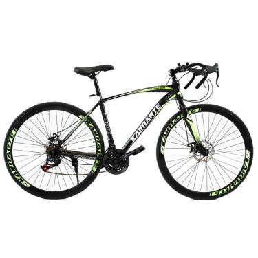 Imagem de Bicicleta Speed Sprint Aro 700 Bike 21 Vel Marchas Freio a Disco Quadro Aço Carbono Leve Resistente Cor Preto/Verde - WCT FITNESS