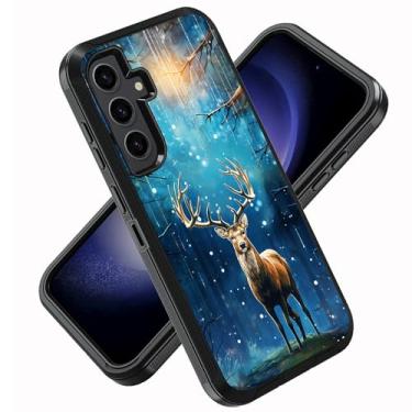 Imagem de ZXHSBROK Capa para Samsung Galaxy S25 FE, capa protetora de telefone resistente à prova de choque de 3 camadas de grau militar para Samsung Galaxy S25 FE 5G 6,7 polegadas, veado da selva