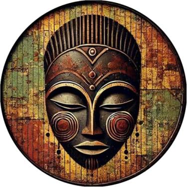 Imagem de Máscara Africana Placa Redonda Vintage Arte Parede 20×20 cm MDF Decorativa Étnica Tribal