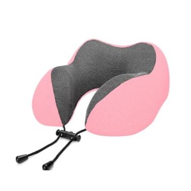 Imagem de Travesseiro de Pescoço em Formato de U com Espuma de MemóRia para Viagens Avião Carro Para Pescoço Cabeça e Pescoço de Adultos(Rosa)