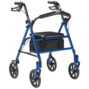 Imagem de Andador com Assento Rollator Drive Medical 10257BL1, Aço Resistente, 4 Rodas 19cm, Altura Ajustável, Encosto Removível