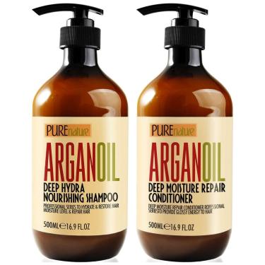 Imagem de Shampoo e Condicionador Óleo de Argan Marroquino Cabelos Danificados Secos e Finos 500ml, PURE NATURE LUX SPA, Marrom Escuro