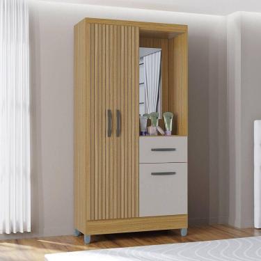 Imagem de Guarda Roupa Solteiro Com 3 Portas E 1 Gavetas Atlas Poquema Damasco / Ripado / Offwhite