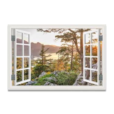 Imagem de LKXGRRSFG Morning Light RisesImpressão em tela de janela falsa imersiva, arte de parede cênica virtual para decoração de sala de estar 69,8 x 105 cm sem moldura