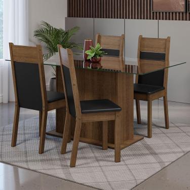 Imagem de Conjunto Sala De Jantar Mesa Tampo De Vidro 4 Cadeiras Rustic/preto Savana Madesa Rustic/preto