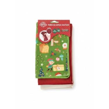 Imagem de Kit 3 Panos de Limpeza Multiuso Microfibra Natal/Christmas (30x30cm) (Natal Duende)