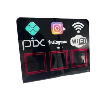 Imagem de Placa Pix Display Mesa Balcão PIX INSTAGRAM E WI-FI(Preto c/Vermelho)
