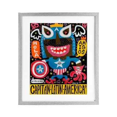 Imagem de Stupell Industries Todos Somos Americanos Colagem Impressão Emoldurada Cinza sob Vidro, design por Jorge R. Gutierrez, 21 x 17