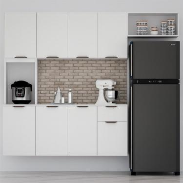 Imagem de Cozinha Compacta Suspensa 8 Portas 1 Gaveta Nicho E Prateleiras Zarah Branco Acetinado