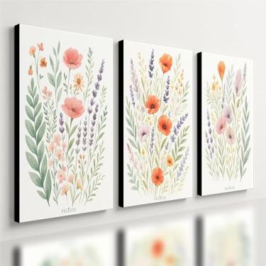 Imagem de Kit 3 Quadro Decorativo Sala Flores Floral Branco Aquarela Qualidade Premium Luxo (28x20cm)