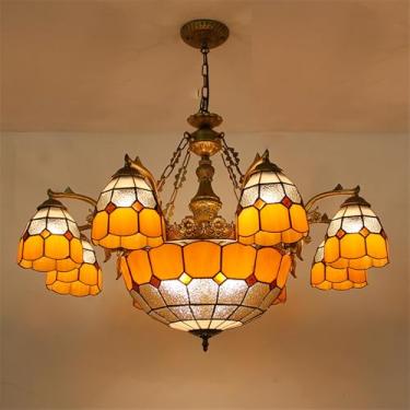 Imagem de Lustre de LED estilo mediterrâneo para sala de estar, restaurante, quarto, villa, hotel, café ou bar, luminária pendente de vidro colorido (E 8 lâmpadas)