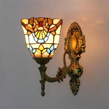 Imagem de Luminária de parede retrô americana em vidro colorido com LED, estilo europeu, luxuosa, para sala de estar, restaurante, quarto, escritório, casa de campo, hotel, café, bar, corredor (R 1 lâ