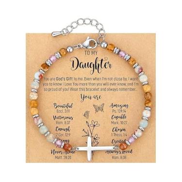 Imagem de Varazz Pulseira de cruz para mulheres, presentes de confirmação de batismo de Páscoa, presente cristão exclusivo para amigas, filha, mãe, irmã em Cristo, sobrinha, aniversário, Natal, Standard, Aço