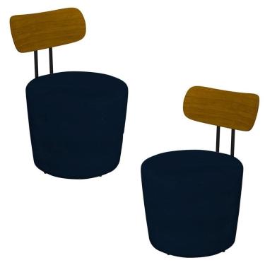 Imagem de Kit 2 Poltronas Decorativas Redondas 53cm Le Moon M22 Veludo Azul Marinho - Mpozenato