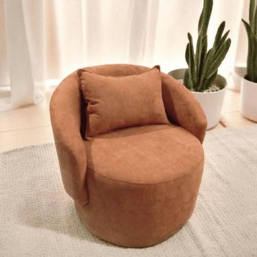 Imagem de Poltrona Curva Orgânica Decorativa Escritório Sala E Recepção Com Almofada Bella Bouclé Terra Cota - Mabe Magazine