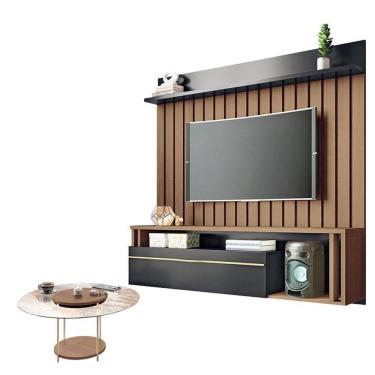 Imagem de Home Suspenso Self Castanho Preto Com Mesa De Centro Sky Com Tampo De Vidro Castanho- Hb Móveis