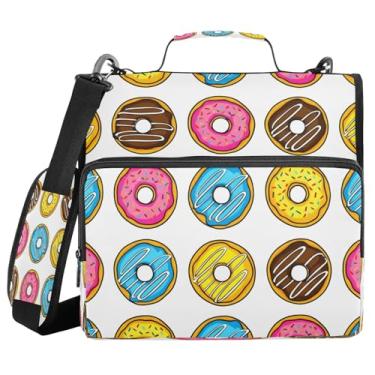 Imagem de Blueangle Fichário de 3 anéis com zíper Donuts, capacidade para 500 folhas, com alça de ombro e alça (90)