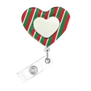 Imagem de Carretel de crachá de Natal, crachá de acrílico de coração fofo para crachá de identificação, suporte retrátil telescópico de crachá acessórios de clipe jacaré para enfermeiras, trabalhadores médicos