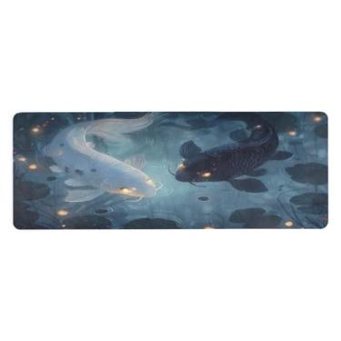 Imagem de SEHANY Tapete de ioga com peixe Koi branco e carpa preta, antiderrapante, antiderrapante, para mulheres e homens, 180 x 66 cm, tapete de treino para pilates em casa, exercícios de chão com bolsa de