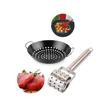 Imagem de Kit Panela Wok e Rolo Amassiador Frutos do Mar Carnes Grelha