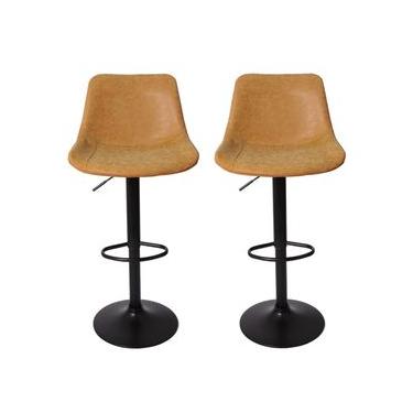 Imagem de Conjunto 2 Banquetas Altas Estofadas Para Cozinha Balcão Bancada Ilha Giratória Roma Caramelo Vintage