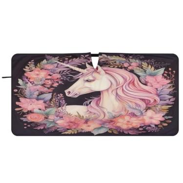 Imagem de Blueangle Para-brisa de cavalo aquarela - 149.9 cm x 76.2 cm dobrável carro janela dianteira para-sol blocos raios UV viseira de sol (47)