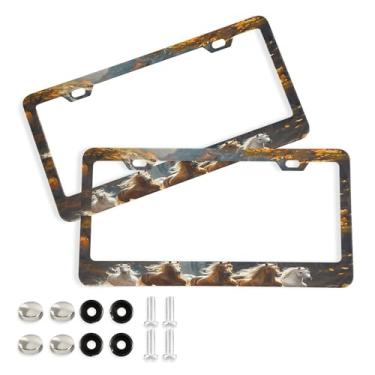 Imagem de SEHANY Molduras de placa de carro Majestic Running Horses, capa de alumínio à prova de ferrugem para placa de carro com furos elípticos e parafusos serve para acessórios de carro de tamanho padrão de