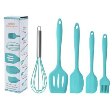 Imagem de Kit de Utensílios de Cozinha em Silicone, 5 Peças, Inclui Fouet, Espátulas e Pincel, Resistente ao Calor 230°C, Antiaderente, Livre de BPA (Azul)
